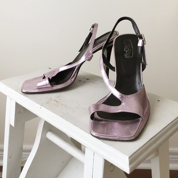 Aapilos Shoes - Pink metallic square toe leather sling back heel